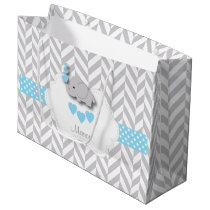 Baby Blue 🐘 Elephant Design 👶 Baby Boy Shower Large Gift Bag