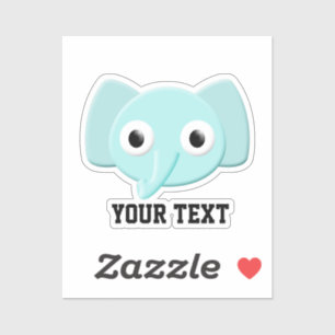 Baby Blue Elephant Drawing Custom Text Sticker