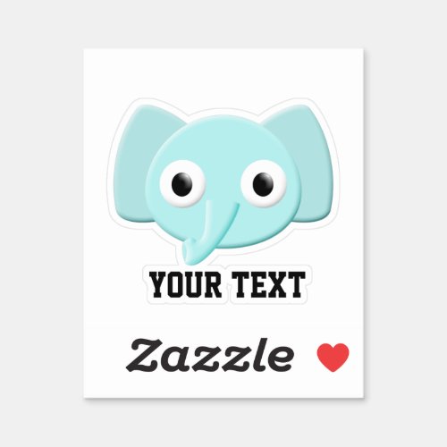 Baby Blue Elephant Drawing Custom Text Sticker