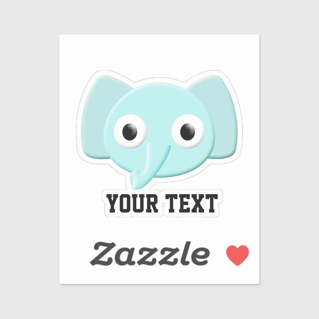 Baby Blue Elephant Drawing Custom Text Sticker (Sheet)