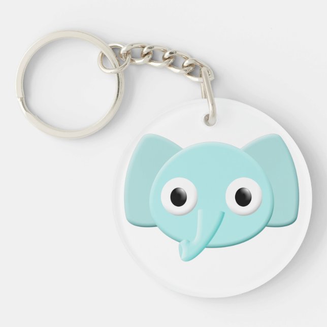 Baby Blue Elephant Drawing Keychain (Front)