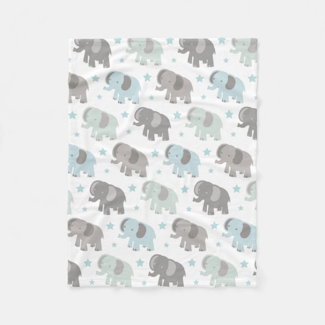 Baby Blue Elephant Fleece Blanket (Front)