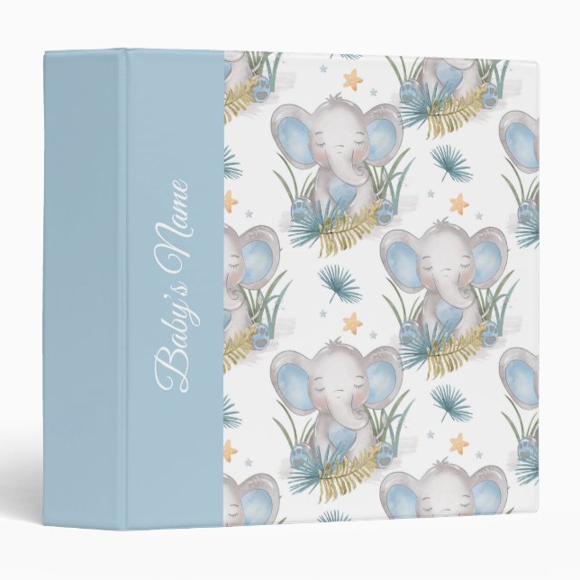 Baby Blue Elephant Infant Shower Photos 3 Ring Binder (Front/Spine)