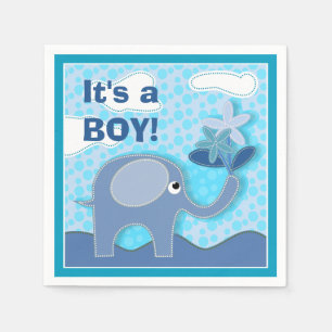 Baby Blue Elephant It's a Boy Baby Shower Napkins