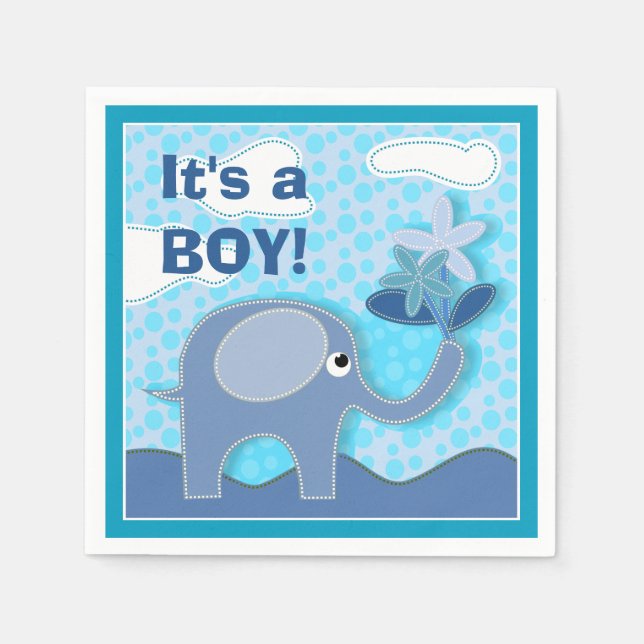 Baby Blue Elephant It's a Boy Baby Shower Napkins (Front)