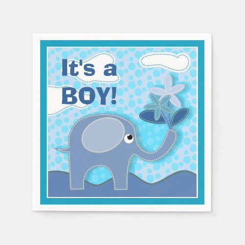 Baby Blue Elephant Its a Boy Baby Shower Napkins