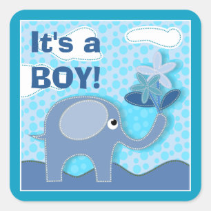 Baby Blue Elephant It's a Boy Baby Shower Square Sticker