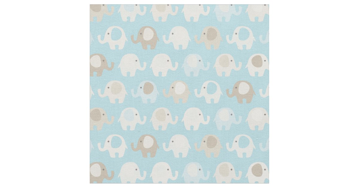 Baby Blue Elephant Pattern Fabric | Zazzle