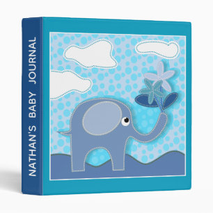 Baby Blue Elephant Personalised Baby Journal 3 Ring Binder
