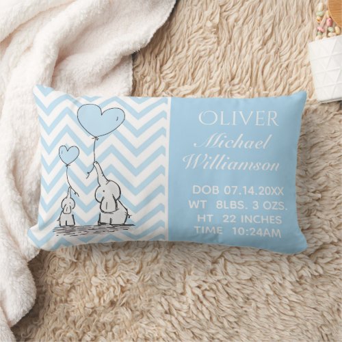 Baby Blue Elephant Personalized Baby Boy Birth Lum Lumbar Pillow