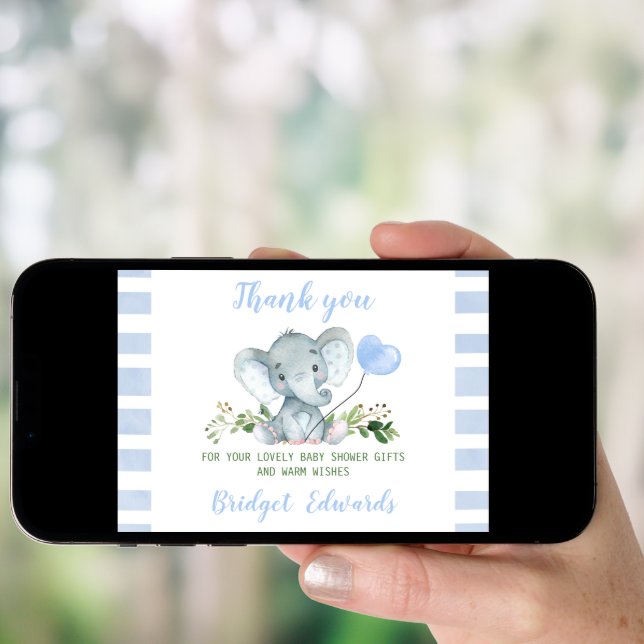 Baby Blue Elephant Thank You Baby Shower Card (Front Digital)