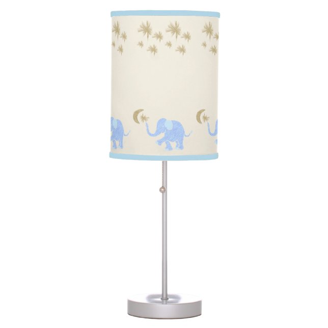Baby Blue Elephants under Starry Sky Nursery Table Lamp (Front)