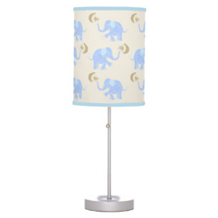 Baby Blue Elephants with Stars & Moon Nursery Table Lamp