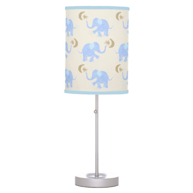 Baby Blue Elephants with Stars & Moon Nursery Table Lamp (Front)