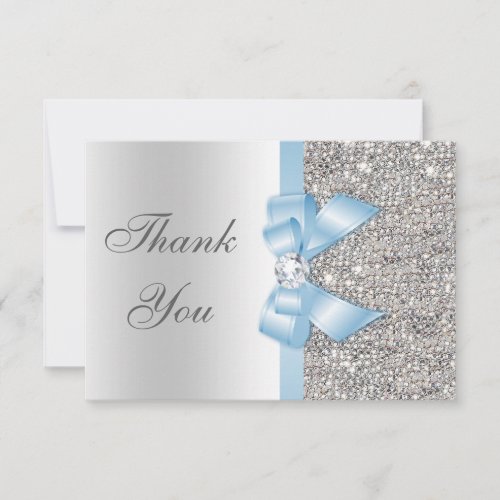 Baby Blue Faux Bow Silver Sequins Thank You