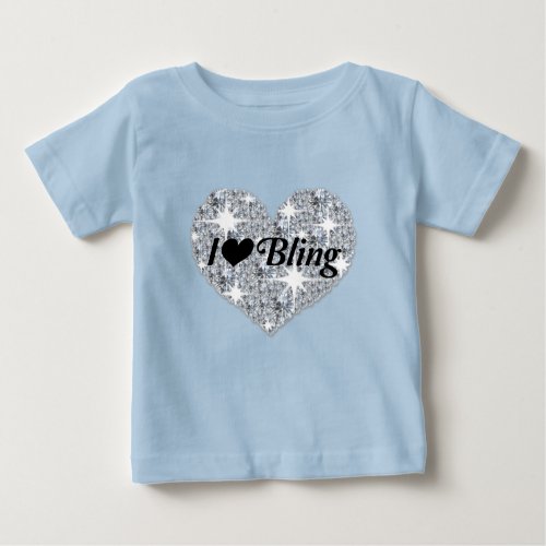 Baby blue Faux diamond heart I Love Bling design Baby T_Shirt