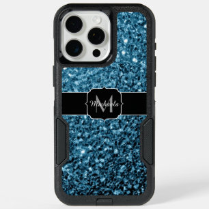 Baby blue faux glitter sparkles Monogram iPhone 15 Pro Max Case
