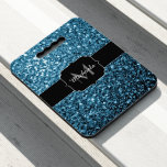 Baby blue faux glitter sparkles Monogram Seat Cushion<br><div class="desc">Black Monogram Personalize with your custom initial and name. 
Beautiful girly glamorous light sky blue shiny glitters sparkles colors. Photo of shiny blue sparkles glitter! Faux sparkles!</div>