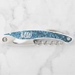 Baby blue faux glitter sparkles Monogram Waiter's Corkscrew<br><div class="desc">Baby blue sparkles Monogram name initials Bottle Opener. Waiter's Corkscrew Bar Tool with Beautiful girly glamorous light blue shiny glitters sparkles. Photo of blue sparkles,  not actual glitter!</div>