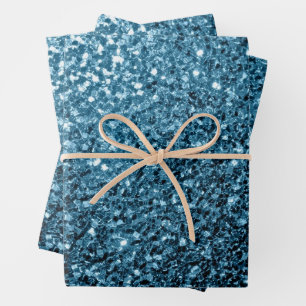 Baby blue faux glitter sparkles wrapping paper sheets
