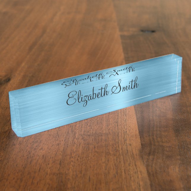 Baby Blue Faux Metallic Foil Desk Name Plate (Side)