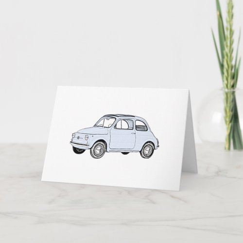 Baby Blue Fiat 500 Pencil Style Rendering Greeting Card