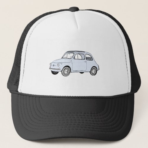 Baby Blue Fiat 500 Topolino Pencil Style Drawing Trucker Hat