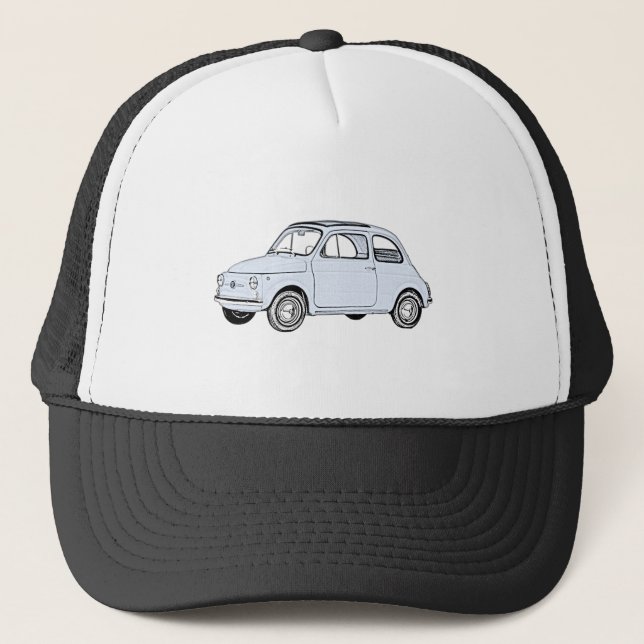 Baby Blue Fiat 500 Topolino Pencil Style Drawing Trucker Hat (Front)