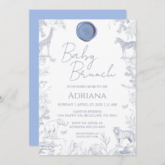 Baby Blue Floral & Animal Motif Baby Shower Invite