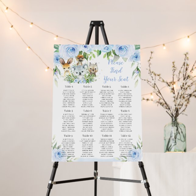 Baby Blue Floral Australian Animals Seating Chart Foam Board (In Situ (Stand))
