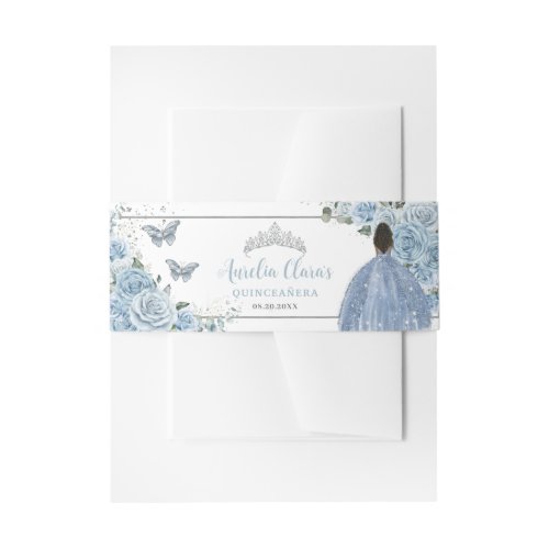 Baby Blue Floral Brown Tan Princess Quinceanera Invitation Belly Band