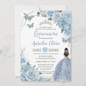 Baby Blue Floral Butterflies Princess QUINCEAÑERA  Invitation (Front)
