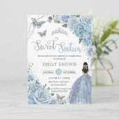 Baby Blue Floral Butterflies Princess Sweet 16 Invitation (Standing Front)
