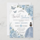 Baby Blue Floral Butterflies Princess Sweet 16 Invitation (Front)