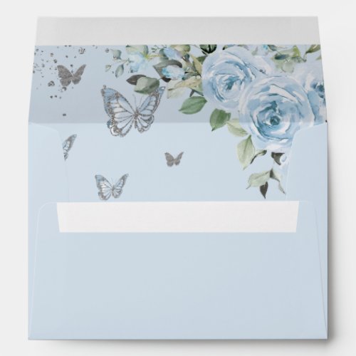 Baby Blue Floral Butterflies Quinceaera Birthday Envelope