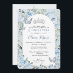 Baby Blue Floral Butterflies Quinceañera Photo Invitation<br><div class="desc">Personalize this pretty baby blue floral Quinceañera / Sweet 16 birthday photo / picture invitation easily and quickly. Simply click the Edit Using Design Tools button to further edit the text, change font styles and font colors. Featuring soft baby blue flowers and silver and blue butterflies. The butterflies and crown...</div>