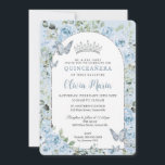 Baby Blue Floral Butterflies Quinceañera Photo Invitation<br><div class="desc">Personalize this pretty baby blue floral Quinceañera / Sweet 16 birthday photo / picture invitation easily and quickly. Simply click the Edit Using Design Tools button to further edit the text, change font styles and font colors. Featuring soft baby blue flowers and silver and blue butterflies. The butterflies and crown...</div>