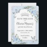 Baby Blue Floral Butterflies Quinceañera Photo Save The Date<br><div class="desc">Personalize this pretty baby blue floral Quinceañera / Sweet 16 birthday photo / picture save the date card easily and quickly. Simply click the Edit Using Design Tools button to further edit the text, change font styles and font colors. Featuring beautiful watercolor baby blue flowers, silver and blue butterflies and...</div>