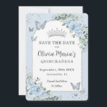 Baby Blue Floral Butterflies Quinceañera Photo Save The Date<br><div class="desc">Personalize this pretty baby blue floral Quinceañera / Sweet 16 birthday photo / picture save the date card easily and quickly. Simply click the Edit Using Design Tools button to further edit the text, change font styles and font colors. Featuring beautiful watercolor baby blue flowers, silver and blue butterflies and...</div>