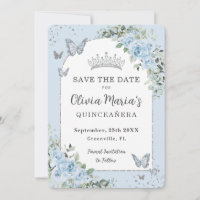 Baby Blue Floral Butterflies Quinceañera Photo