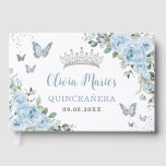 Baby Blue Floral Butterflies Silver Quinceañera Guest Book<br><div class="desc">Coordinate your party with this elegant personalized Guest Book! Personalize it easily and quickly, simply click the customize it further button to edit the texts, change fonts and fonts colors. Featuring pretty pastel baby blue flowers, delicate greenery and blue and silver butterflies. Great for Quinceañera, Sweet 16, bridal shower, debutante...</div>