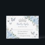 Baby Blue Floral Butterflies Silver Quinceañera RSVP Card<br><div class="desc">This pretty floral Quinceañera / Sweet 16 RSVP card features pastel baby blue flowers,  a silver crown and butterflies. Simply click the customize it further button to edit the texts,  change fonts and fonts colors. Matching items available in store. (c) Somerset Fine Paperie</div>