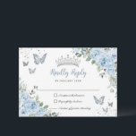 Baby Blue Floral Butterflies Silver Quinceañera RSVP Card<br><div class="desc">This pretty floral Quinceañera / Sweet 16 RSVP card features pastel baby blue flowers,  a silver crown and butterflies. Simply click the customize it further button to edit the texts,  change fonts and fonts colors. Matching items available in store. (c) Somerset Fine Paperie</div>