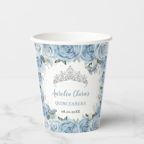 Baby Blue Floral Butterflies Tiara QUINCEAERA  Paper Cups