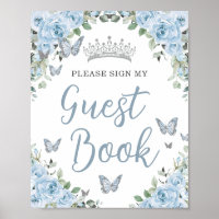 Baby Blue Floral Butterfly Quinceañera Guest Book
