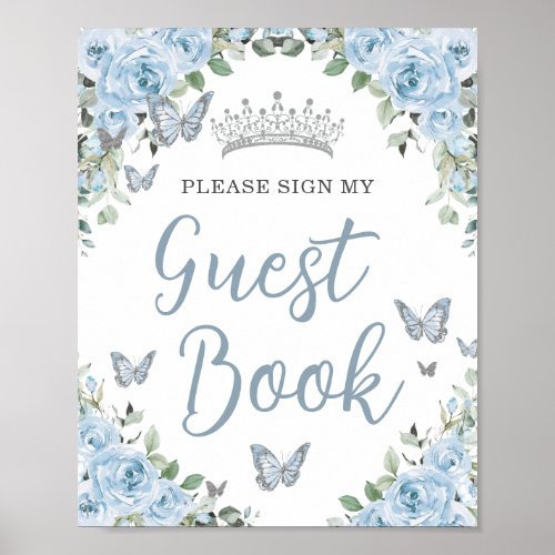 Baby Blue Floral Butterfly Quinceaera Guest Book