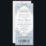 Baby Blue Floral Butterfly Quinceañera VIP Ticket Invitation<br><div class="desc">Personalize this pretty baby blue floral Quinceañera / Sweet 16 birthday ticket style invitation easily and quickly. Simply click the customize it further button to edit the texts, change fonts and fonts colors. Featuring beautiful watercolor baby blue flowers, silver and blue butterflies and a silver princess crown. Matching items available...</div>
