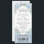 Baby Blue Floral Butterfly Quinceañera VIP Ticket Invitation<br><div class="desc">Personalize this pretty baby blue floral Quinceañera / Sweet 16 birthday ticket style invitation easily and quickly. Simply click the customize it further button to edit the texts, change fonts and fonts colors. Featuring beautiful watercolor baby blue flowers, silver and blue butterflies and a silver princess crown. Matching items available...</div>