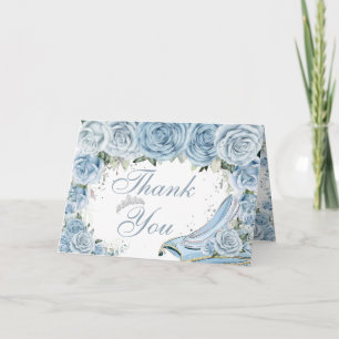 Baby Blue Floral Cinderella Quinceañera Birthday Letterpress Thank You Card