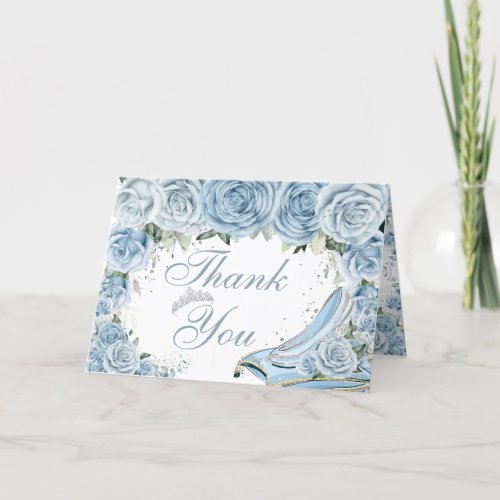 Baby Blue Floral Cinderella Quincea&#241;era Birthday Thank You Card
